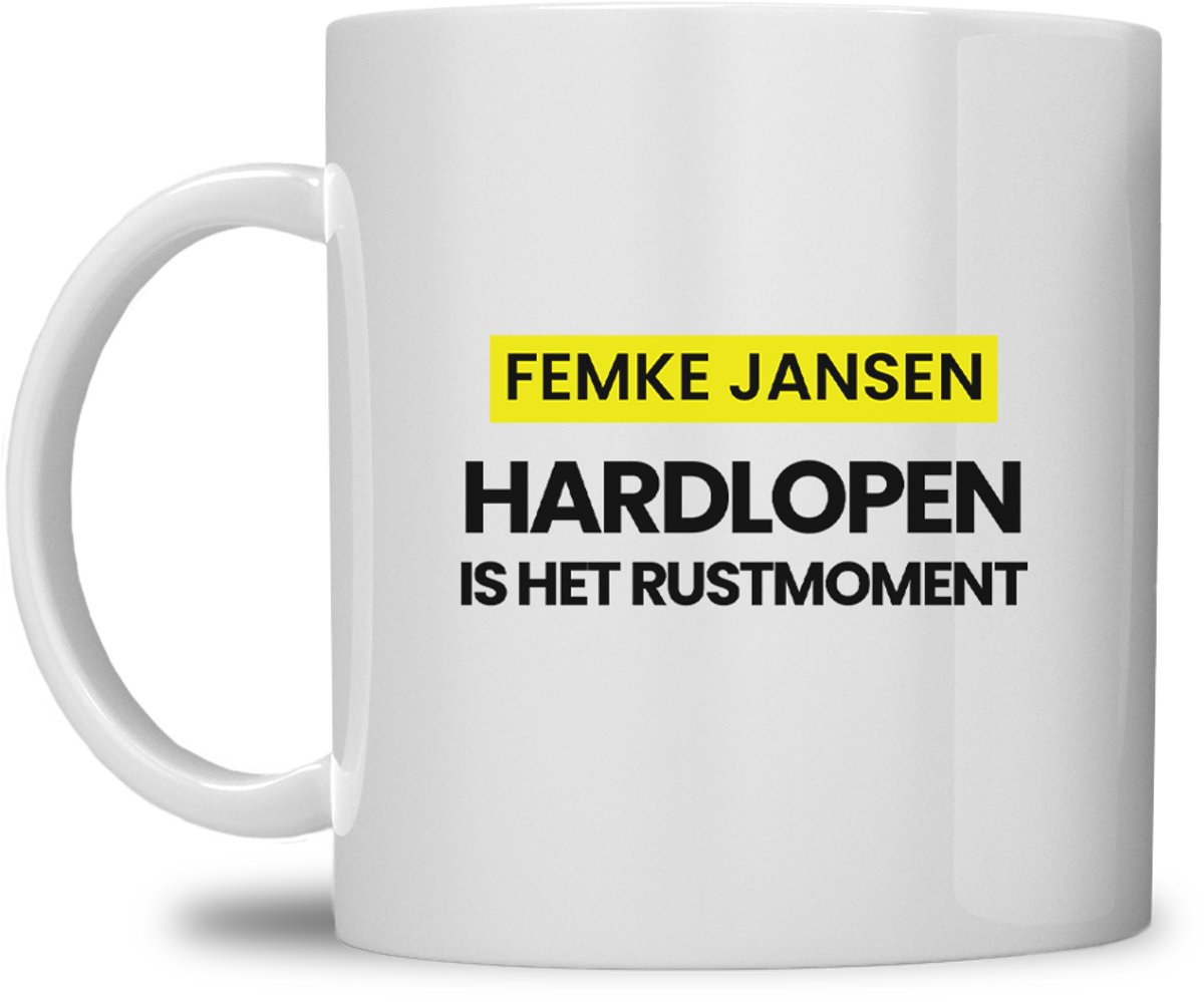 fitgirl mok | gepersonaliseerd met naam | Hardlopen is het rustmoment | wit | speciaal voor de hyrox liefhebbers | fit girl gym