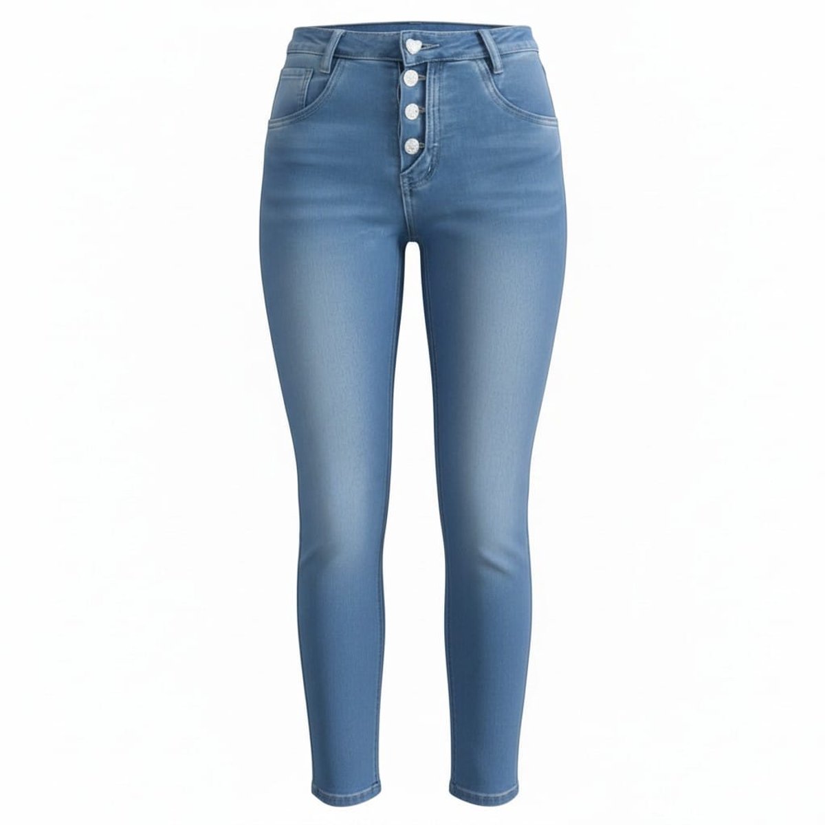 Karostar - Soft Jeans - Met strass sierknopen - Maat 40 - Blauw - Comfortabele Stretch