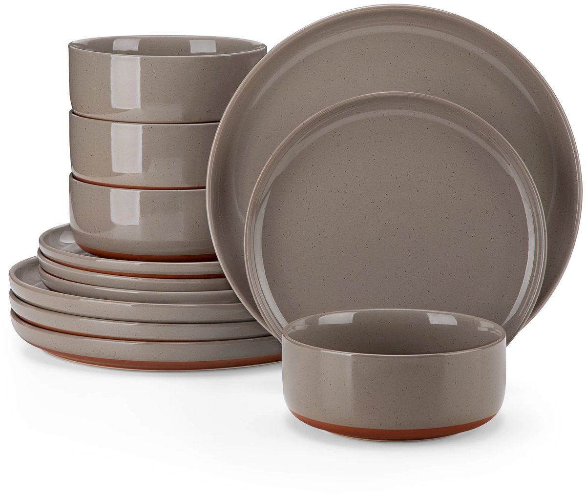 ByRoos Serviesset - 4 persoons - Serviessets - Keramisch - Dinnerbord - Ontbijtbord - Kom - Soepkom - 12 stuks - Bruin - Taupe