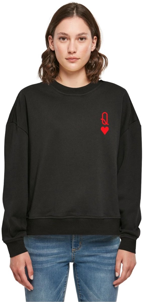 Merchcode - Hugs & Love Queen of Hearts Oversized Crewneck sweater/trui - XL - Zwart