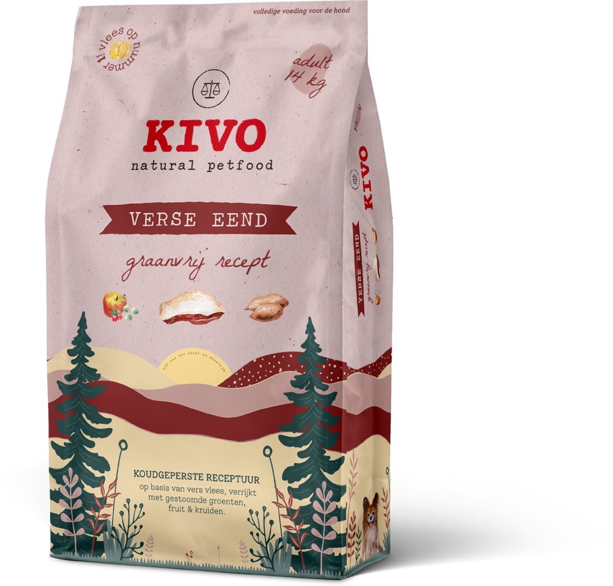Kivo verse eend koud geperst-graanvrij 14kg met extra rocco snacks