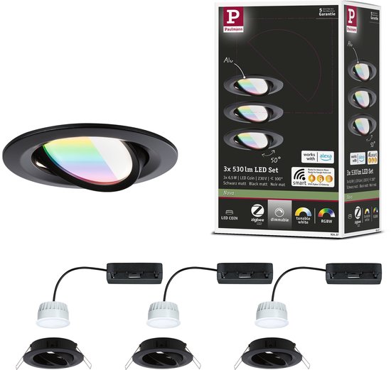 LED-inbouwlamp Nova Coin rond 84 mm 50° RGBW+ 3x6W 3x500lm 230V Zwart mat Aluminium