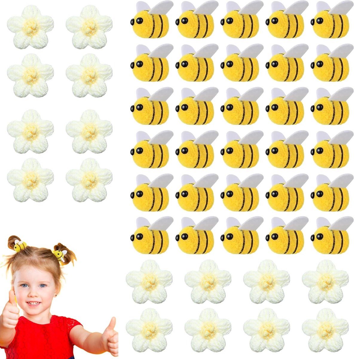 Allecto - Decoratieset - 46 Stuks - Schattige Wol Felt Bijen en Crochet Bloemen - Handgemaakt - DIY Knutselaccessoires voor Feestdecoratie en Creatiev