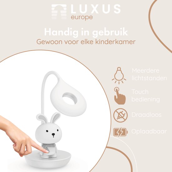 Luxus Nachtlamp Kinderkamer Bunny Mini - Wit - Nachtlampje baby - Voor kinderen - Slaapkamer - Draadloos - Oplaadbaar van Merkloos — afbeelding 2