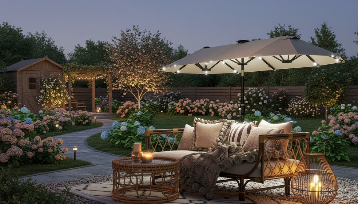 Tuinparasol met LED en Kurkmechanisme 225x225x212 cm – Bellavero Outdoor Sonnenschirm met Kippbare Stang, UV- en Regenbescherming, Robuuste Aluminiumconstructie voor Balkon, Terras en Tuin – Anthra...