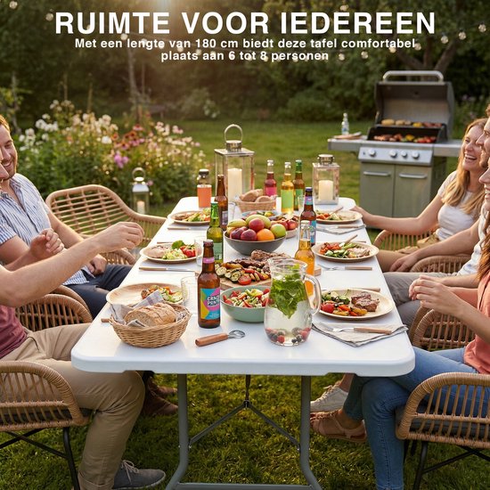 Klaptafel - 180x70 cm - Wit - Inklapbaar Tafel - Weerbestendig van Merkloos — afbeelding 2