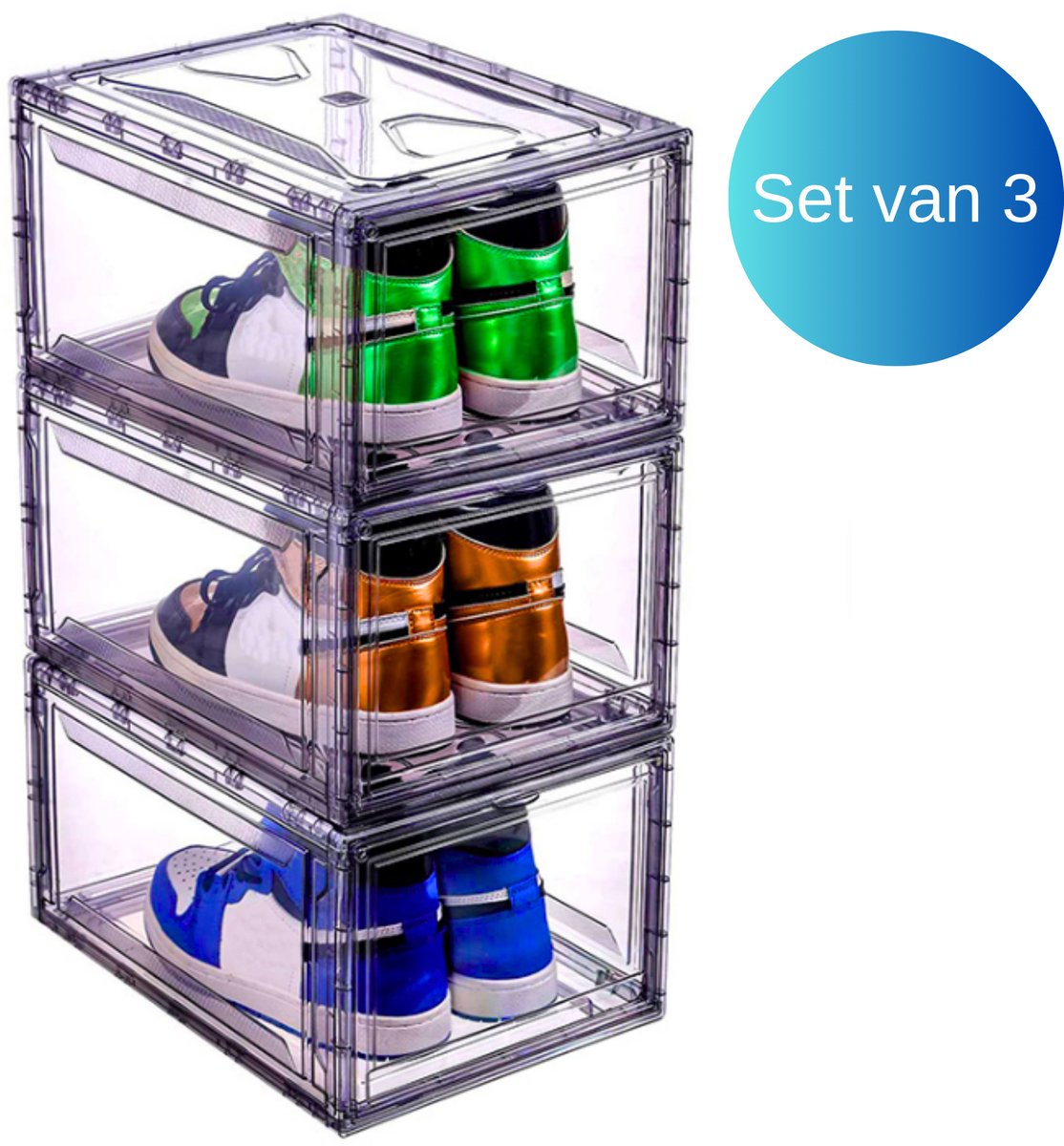Janse® Luxe sneakerbox set van 3 - Schoenen organizer - Opstapelbaar - Schoenen box transparant - Schoen opberg boxen - Schoenen opbergsysteem - Sneaker opbergdoos - Schoenendoos