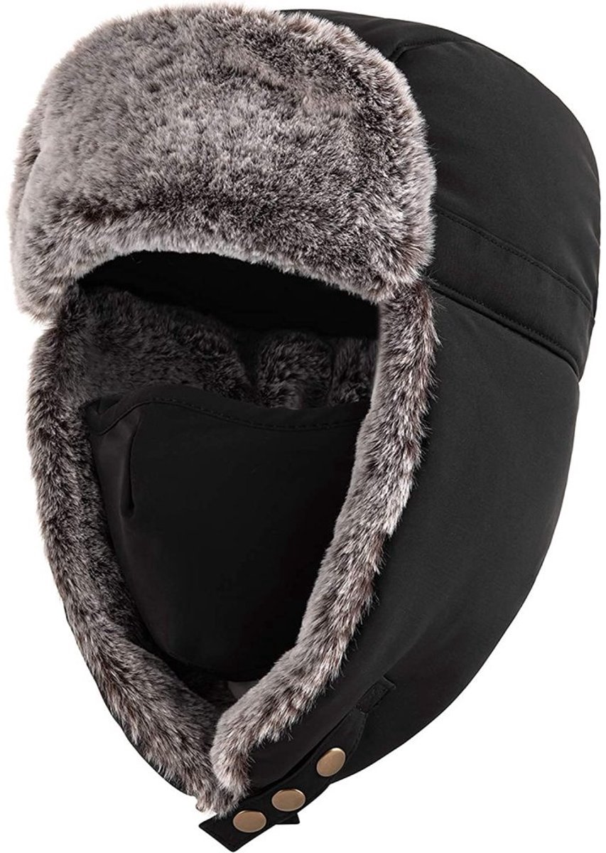Warme Pilotenmuts Met Oorkleppen En Afneembaar Gezichtsmasker Wind- En Sneeuwdicht Met Kunstbont Ideaal Voor Skiën Schaatsen En Winterse Buitenactiviteiten Unisex Zwart
