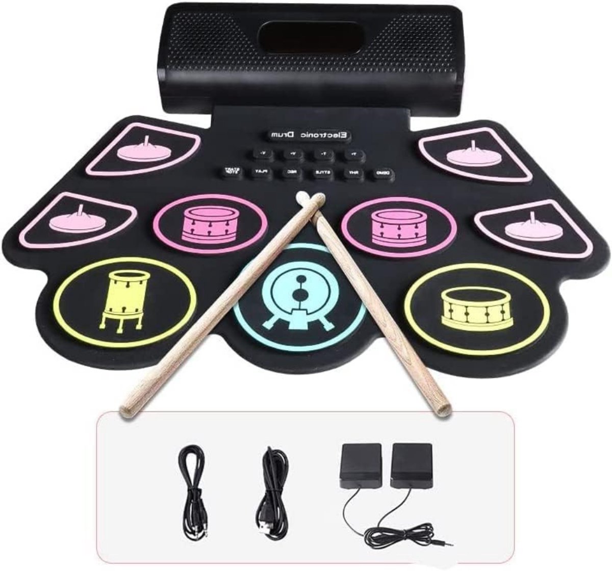 VIN® Elektrisch Drumstel met Drumstokken - Drumstel voor Kinderen of Volwassenen - Drumstel Elektronisch – Drumpad Elektronisch – 9 Drumpads – Geïntegreerde Stereo Luidspekers - Zwart
