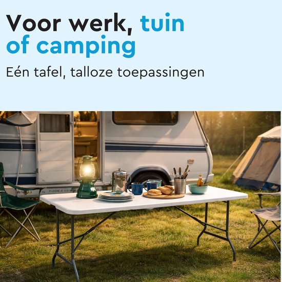 BRASQ Inklapbare Vouwtafel Wit - 180x70x74cm- Campingtafel - Klaptafel - Weerbestendig - Tafel met draaghandvat van Merkloos — afbeelding 5