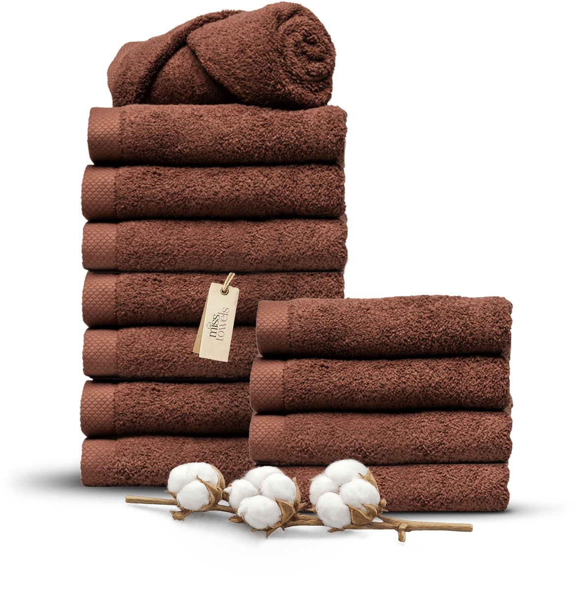 Miss Towels 50x100 Handdoeken Set 12 st. - 5 sterren Hotelkwaliteit - Badtextiel - Luxe Badhanddoeken - Zachte Badlakens - ChocoladeBruin - Made in Portugal