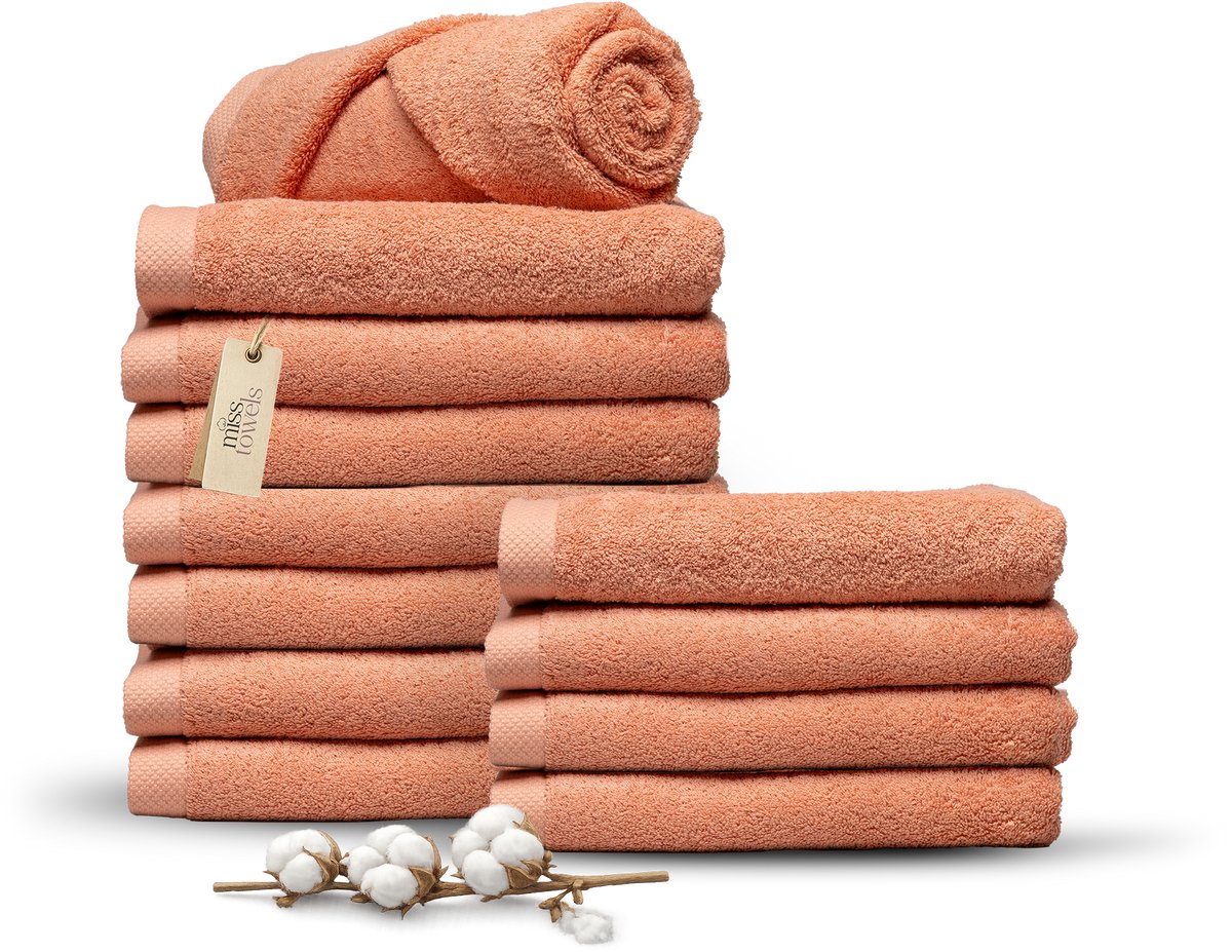 Miss Towels 70x140 Badlakens Set 12 st. - 5 sterren Hotelkwaliteit - Badtextiel - Luxe Badhanddoeken - Zachte Badlakens - Zalm Roze - Made in Portugal