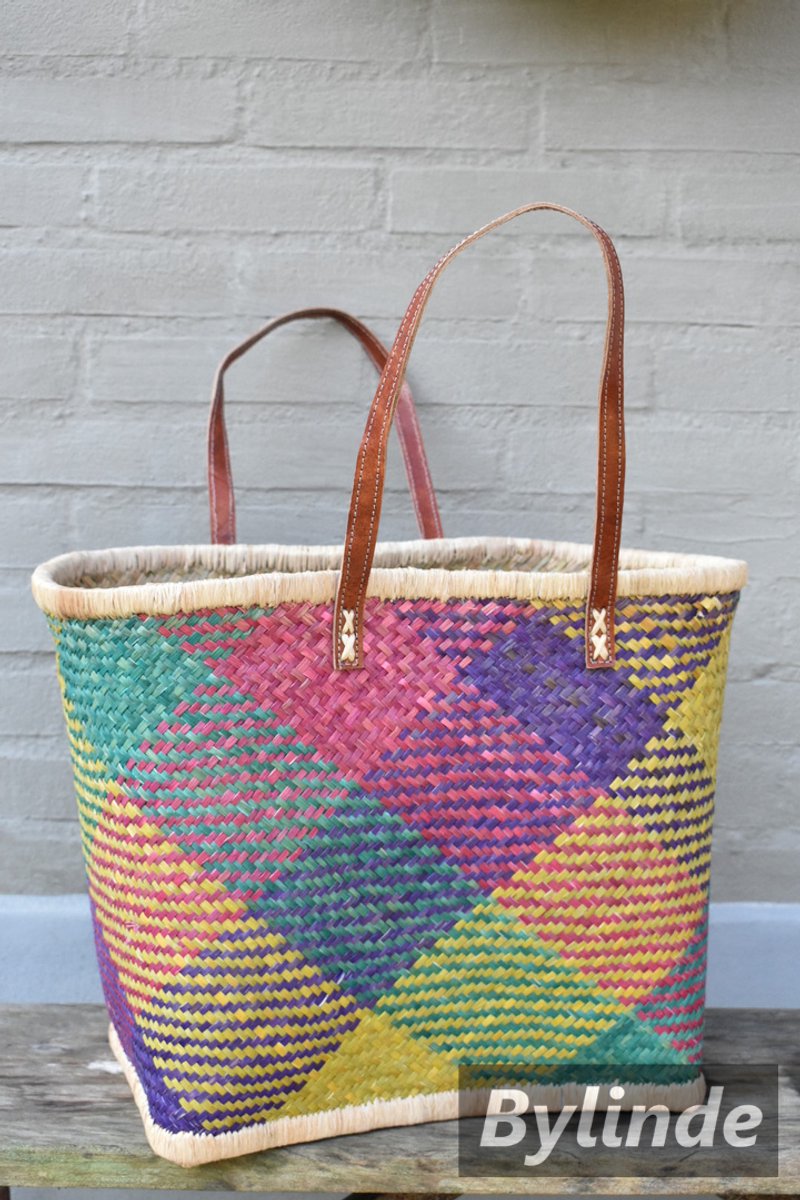 Gone arty - Boodschappentas - Shopper - Strandtas - Boodschappenmand Multicolour met lederen hengsels - Ibiza
