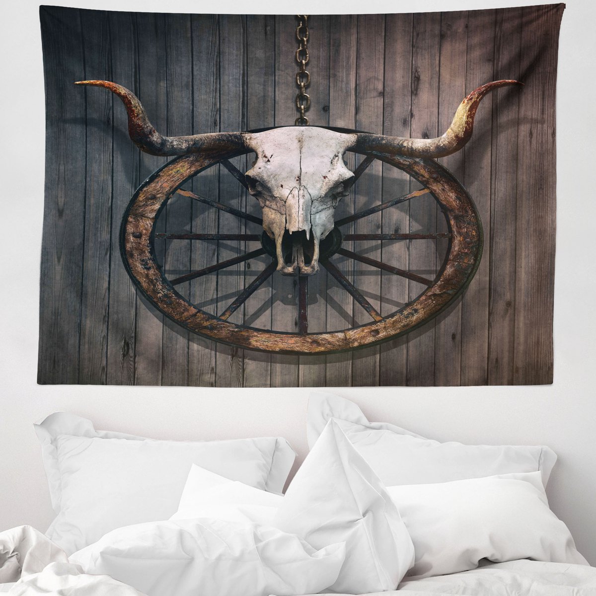 ABAKUHAUS Bruin Wandtapijt, Rustieke Schedel, 150 x 110 cm, veelkleurig