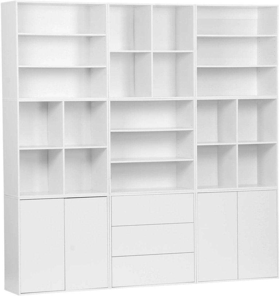 sweeek - Wandkast van 9 modulaire opbergmodules houtdecor 4 deuren 3 lades - kompo