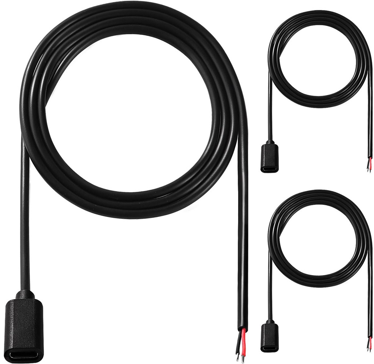 3 Stuks USB Type-C Pigtail Kabel 100 cm - 5V 3A Voedingskabel voor LED Strips en DIY Projecten