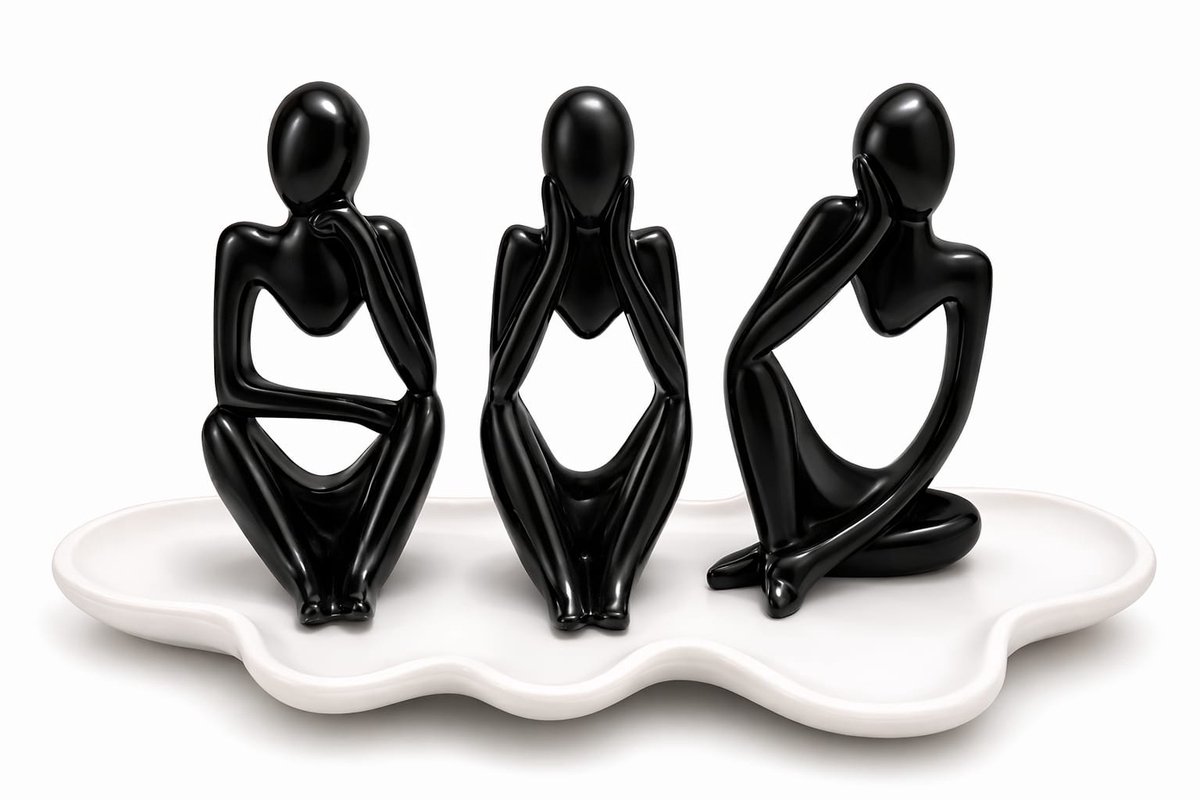 QORVANE Home Abstracte Denker Beeldjes met Tray - 4-delige Set - Zwart