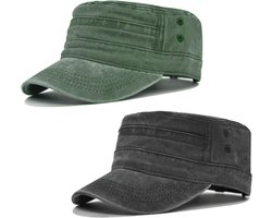 2 stuks gewassen katoen militaire petten voor heren | Vintage distressed honkbalpet | Verstelbare outdoor cap