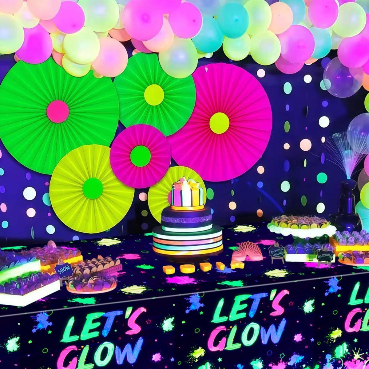 Glow in the Dark Tafelkleden - 4 Stuks, Neon Feestdecoratie 130 x 220 cm