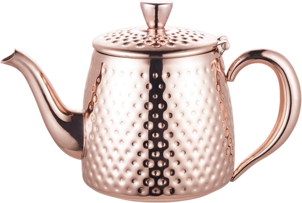 Elegante theepot van 500ml in Koper Geplateerd RVS met Gehamerde Afwerking