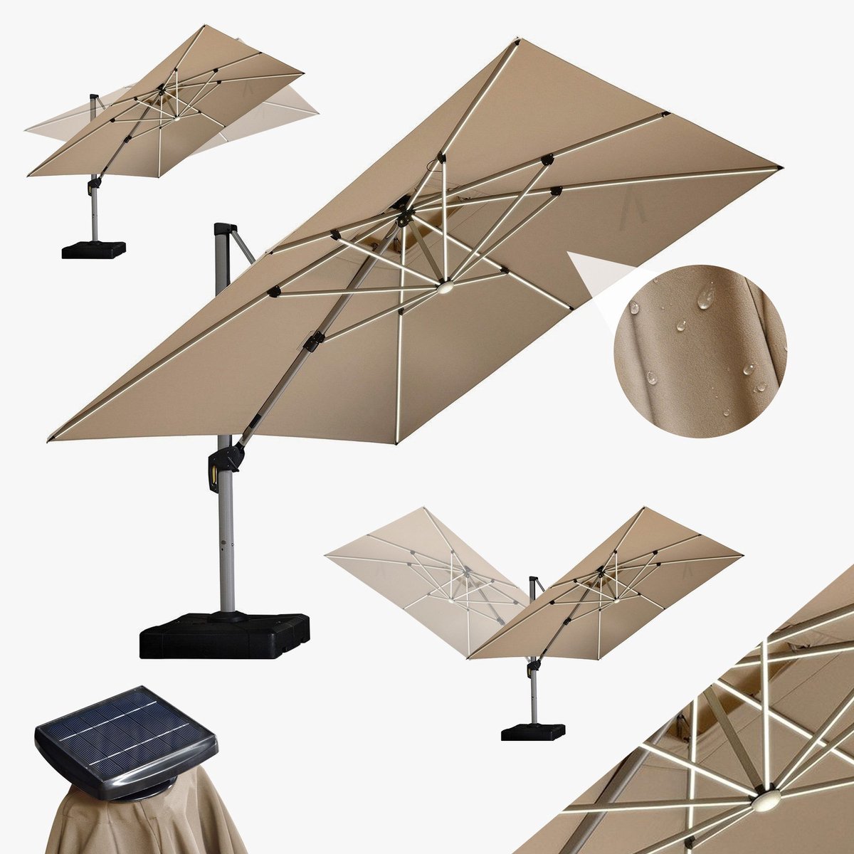 PURPLE LEAF Vierkant Parasol – 360° Draaibaar - Ingebouwde LED-verlichting – UV50+ - Windbestendig - Stijlvolle Zweefparasol