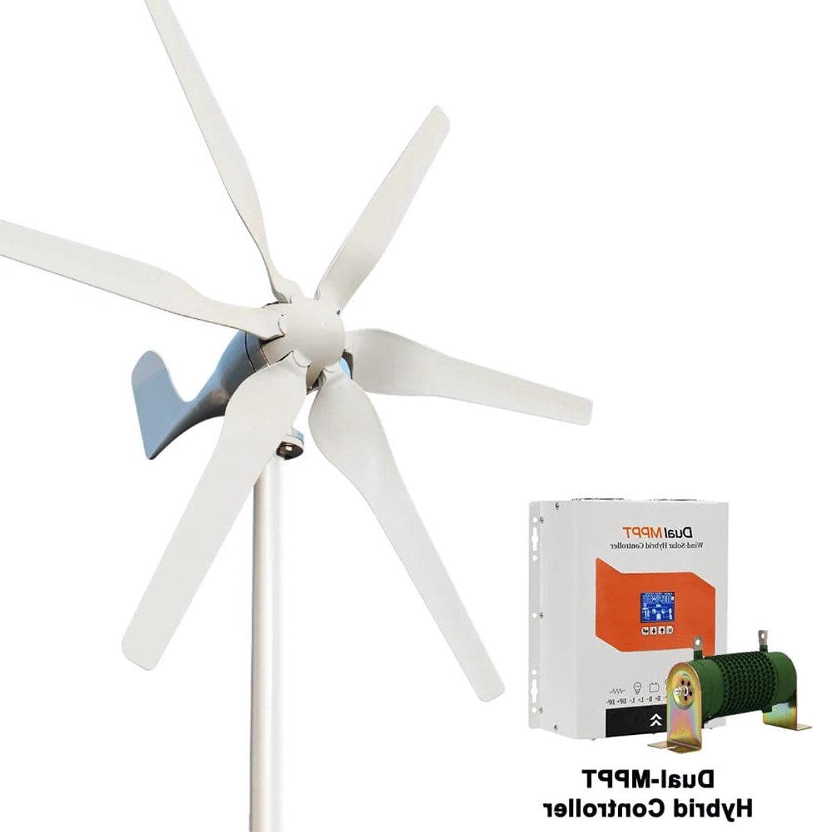 3000W Verticale Windturbine – Windmolen – Windgenerator – Windenergie Systeem – Hybride Windgenerator – 12V Met 6 Bladen – Lage Startwindsnelheid – MPPT Controller
