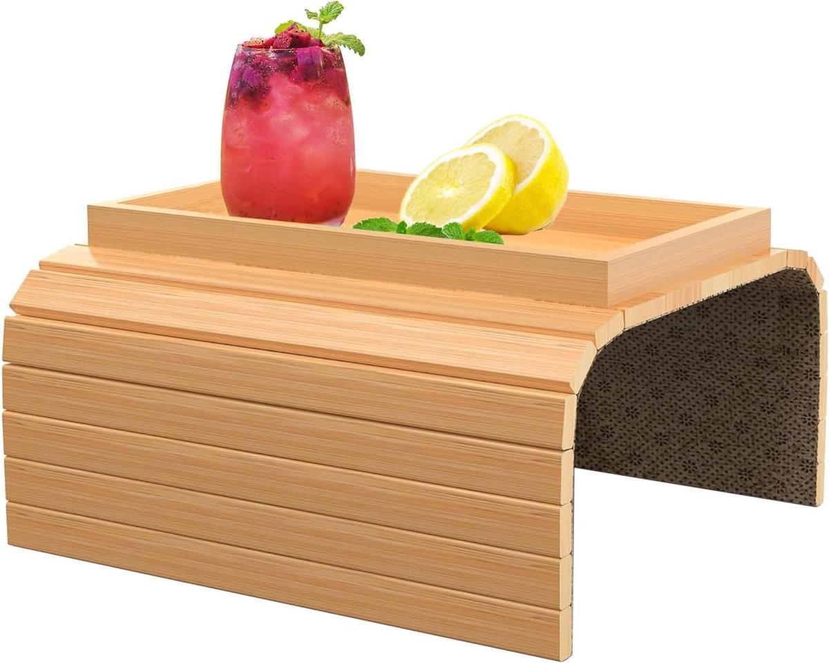 Flexibel Bamboe Bank Dienblad met Bekerhouder en Antislip