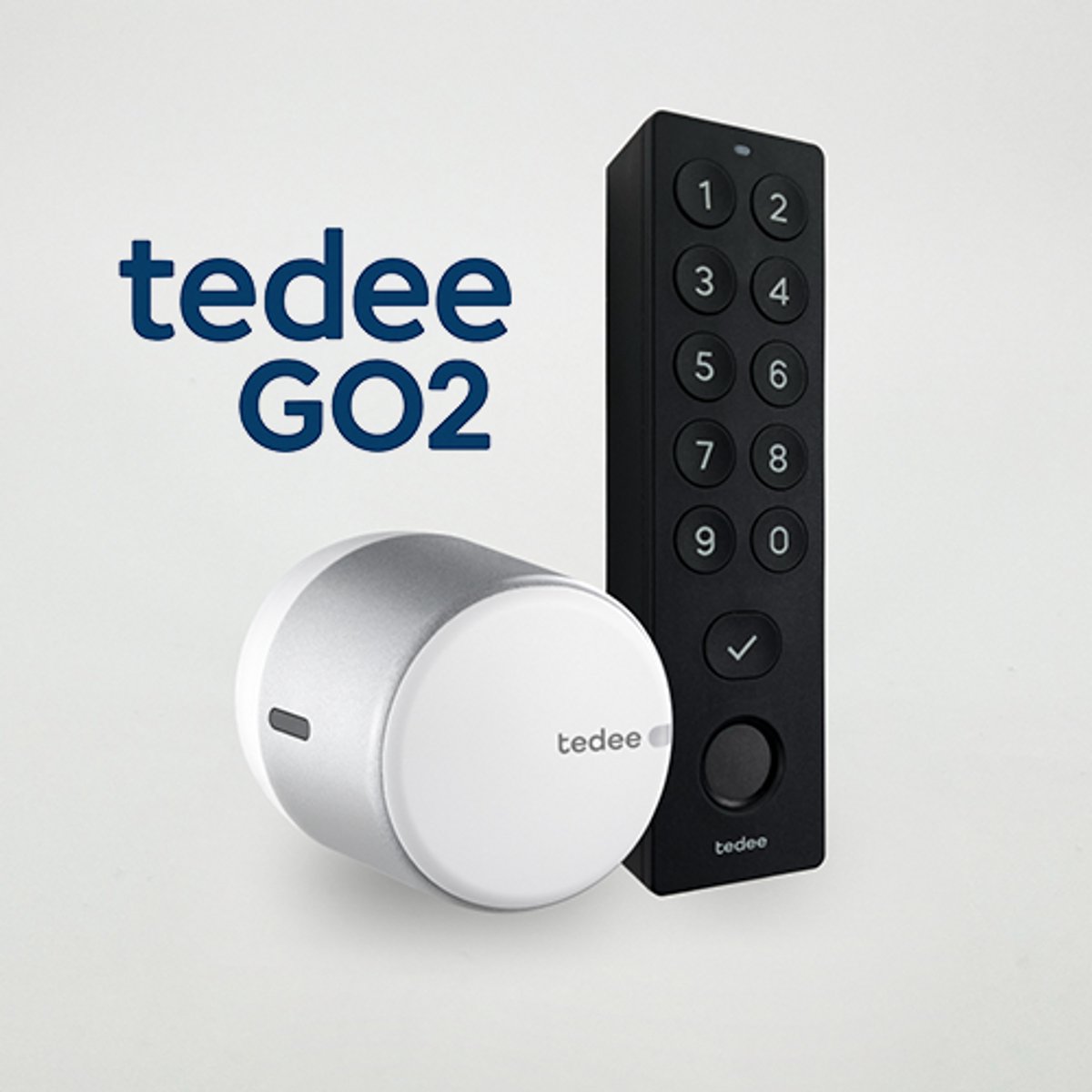 Tedee GO voordeel set | GO2 wit + Keypad PRO zwart | bediening via Bluetooth, pincode, vingerafdruk | monteer smartlock over de huidige sleutel