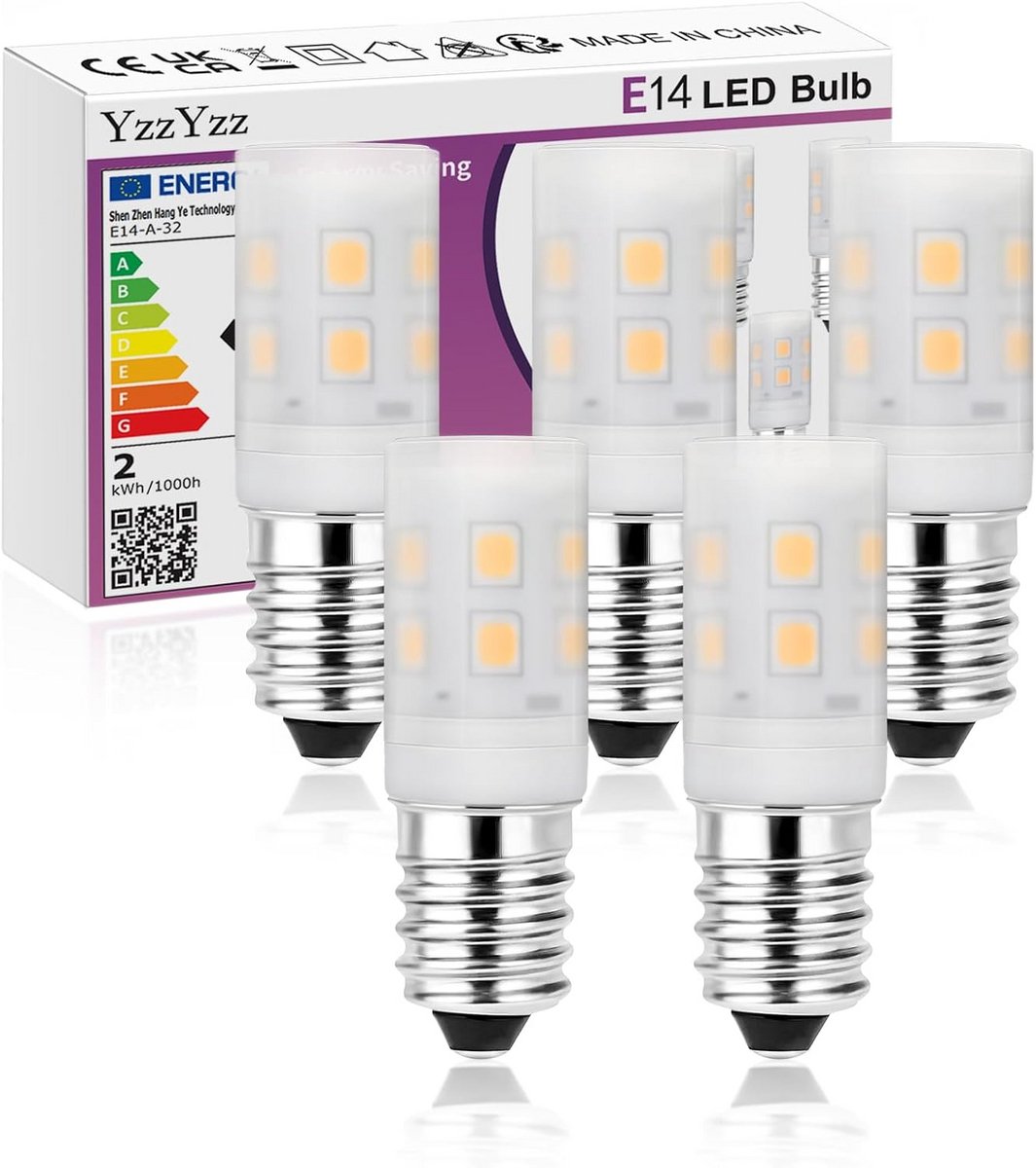 E14 LED-lamp 1.8W voor Koelkast en Afzuigkap - Warm Wit Licht (2700K) - 245 Lumen - 5 Stuks