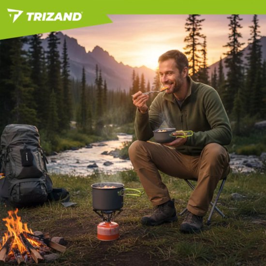 Trizand Lichtgewicht aluminium camping pannenset 1,2 liter met opvouwbaar bestek en opbergzak — afbeelding 5