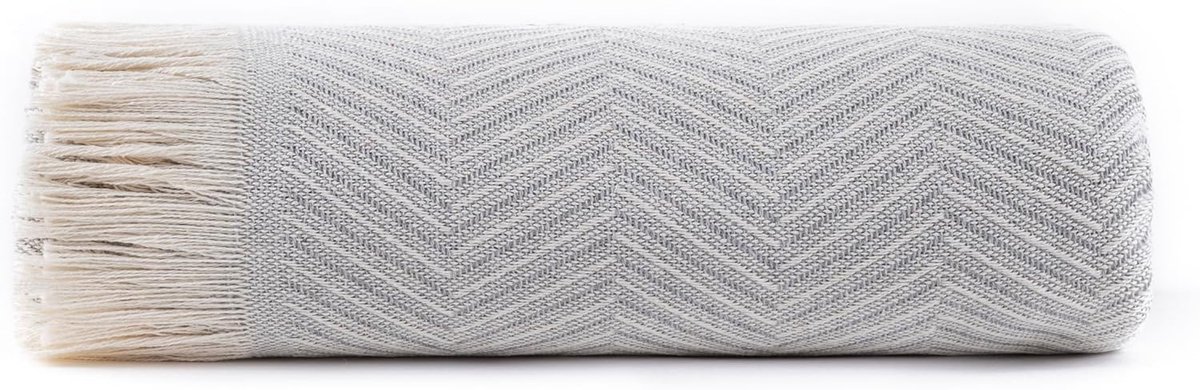 Lichtgrijze multifunctionele sprei met visgraatpatroon - 230 x 260 cm