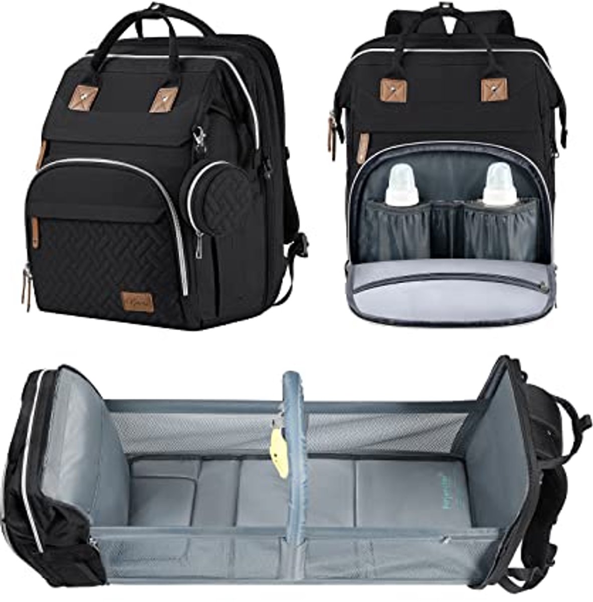 Opvouwbare Baby Luiertas Rugzak met Verschoonmat – Multifunctionele Mommy Bag – Zwart – rugzak dames – rugzakken – rugzak kind – 86101
