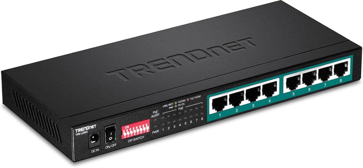 Gigabit PoE+ switch met 8 poorten en langeafstand ondersteuning tot 200 m