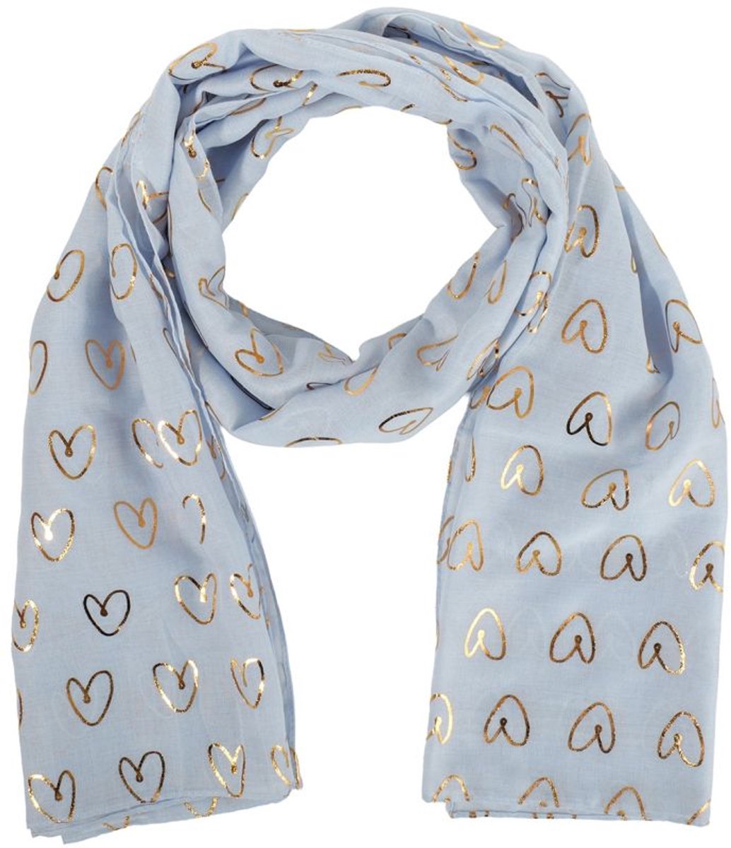 She Life Style - Blauwe zomer sjaal met gouden hartjes - 180 x 70 cm