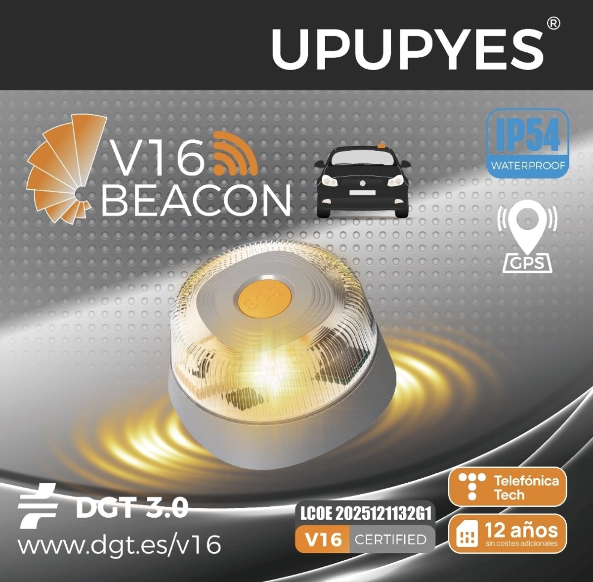 STAZA V16 Alarmlicht Spanje met GPS en SIM t/m 2038 - DGT 3.0