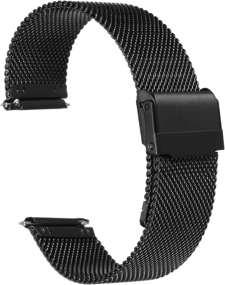 22mm Horlogeband Roestvrij Staal Zwart - Universele Metalen Band met Snelsluiting