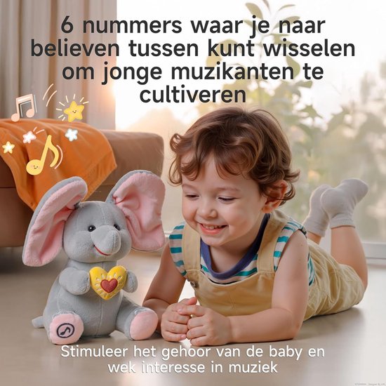Interactieve Olifant Knuffeldier met Kiekeboe Functie - Elektrisch Pluche Speelgoed voor Baby's en Kinderen van Merkloos — afbeelding 2