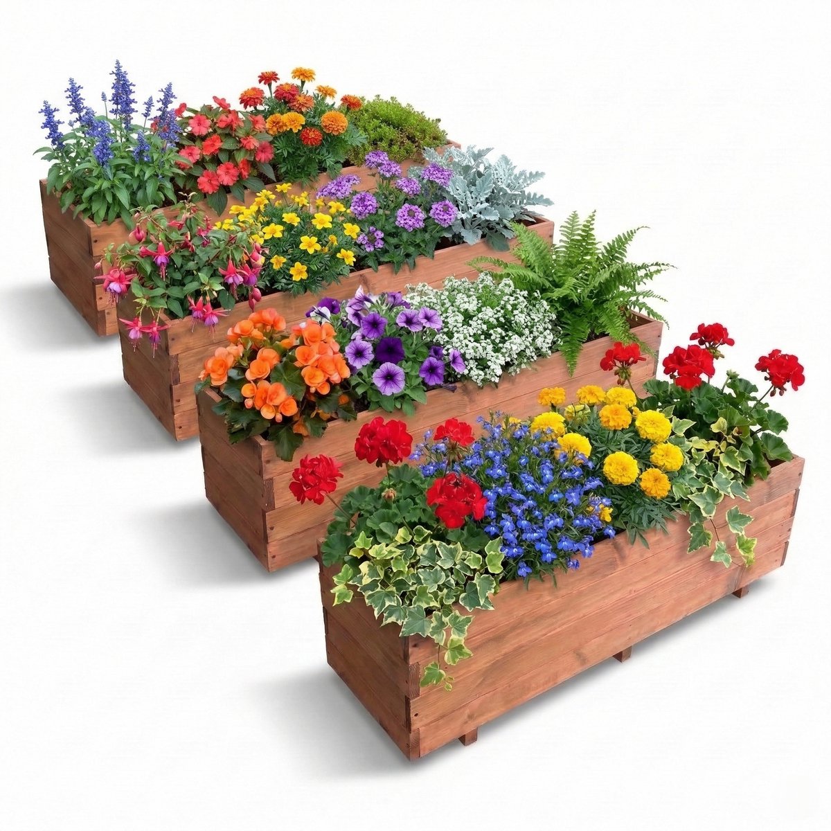 IvoQ Houten Plantenbakken Set van 4 – 120x40x32 cm – FSC Hout – Weerbestendige Bloembak voor Buiten – Inclusief Binnenzak