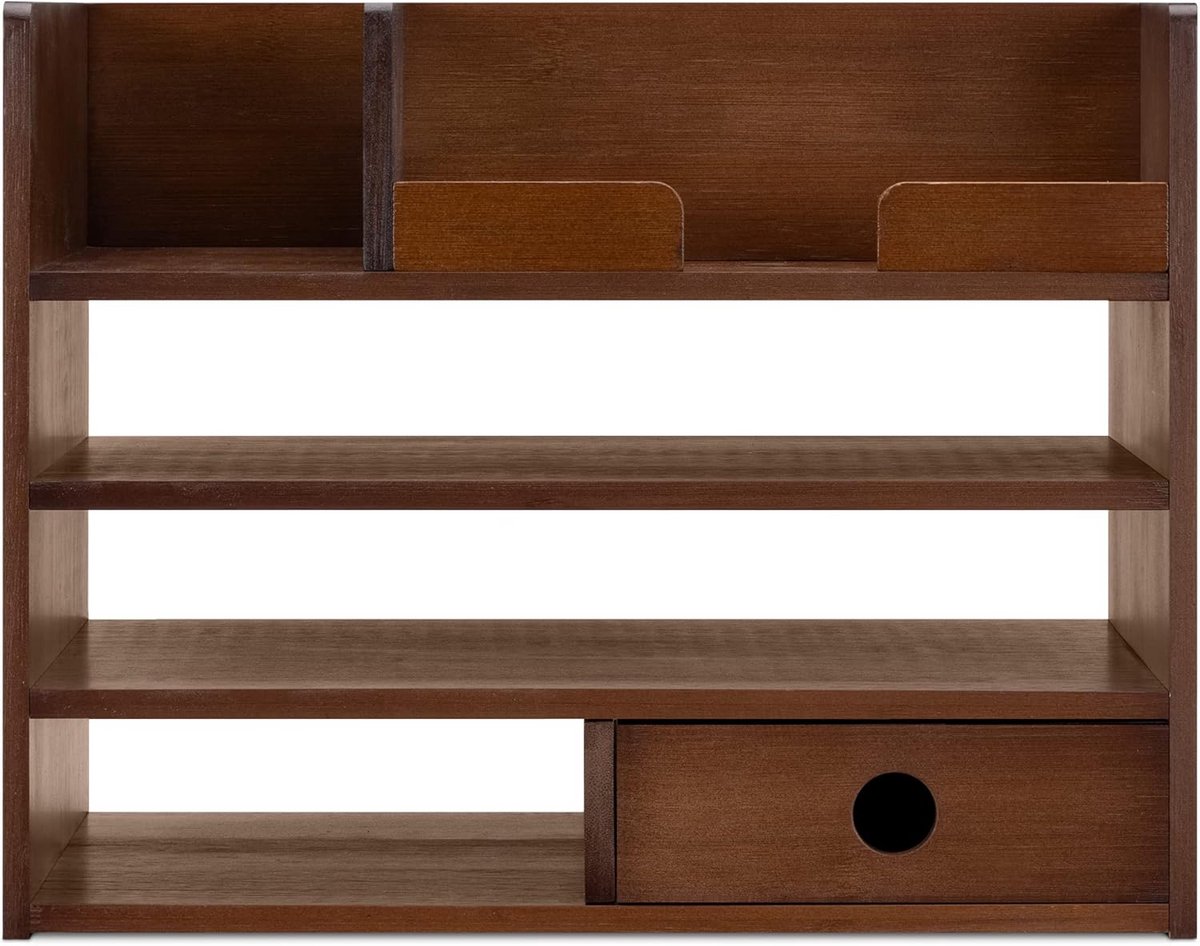 Bamboe Houten Bureau Organizer - Bureau Kast 33 x 24 x 26 cm - Voor Kantoorbenodigdheden en Brieven - Donkerbruin — cadeau in Wonen & Interieur - foto 7