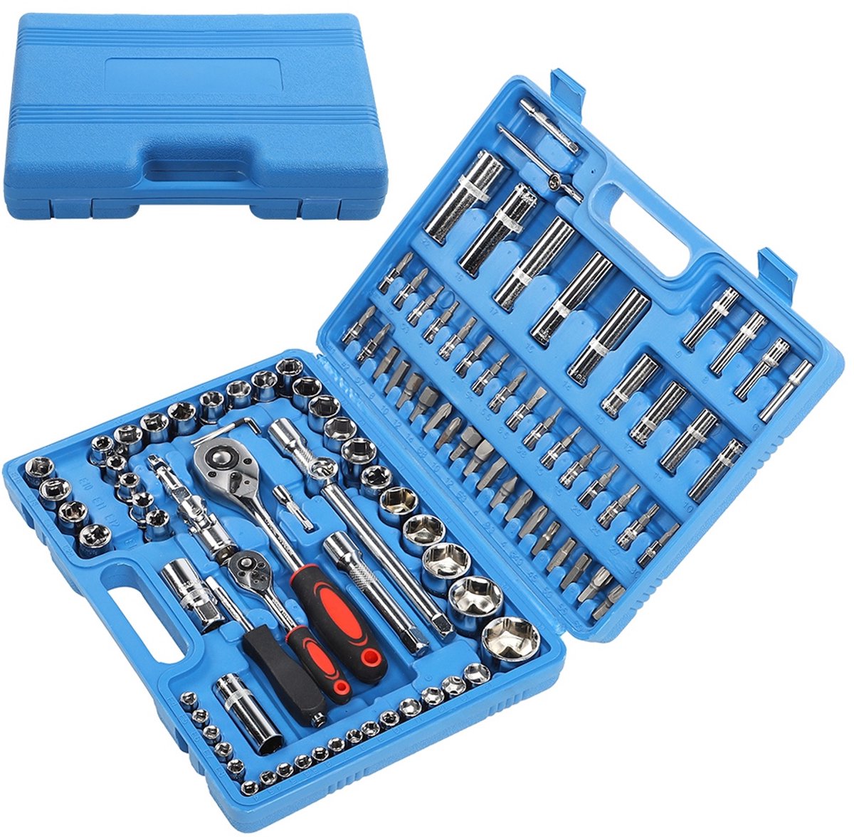 108-delige ratelsleutelset 1/4 inch 1/2 inch CR40 stalen doppenset, gereedschapskoffer, handgereedschapset