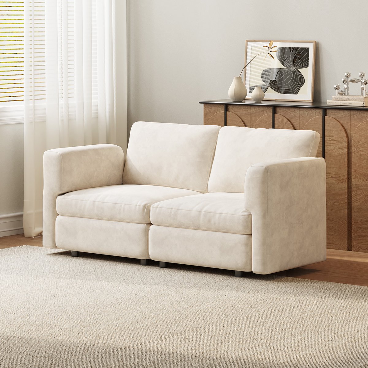 Guyii CloudComfort 2-zitsbanken – Crème Modulaire Sofa 174 cm– Wolkzacht Zitcomfort met Traagschuim,Stabiliserende Antislip Poten