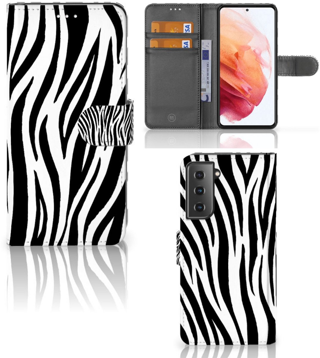 Samsung Galaxy S21 Telefoonhoesje met Pasjes Zebra