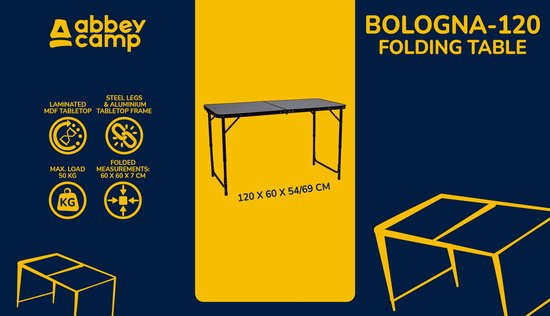 Abbey Camp Campingtafel 120x60 cm Opvouwbaar - Verstelbaar 54-69 cm - Grijs van Abbey Camp — afbeelding 5