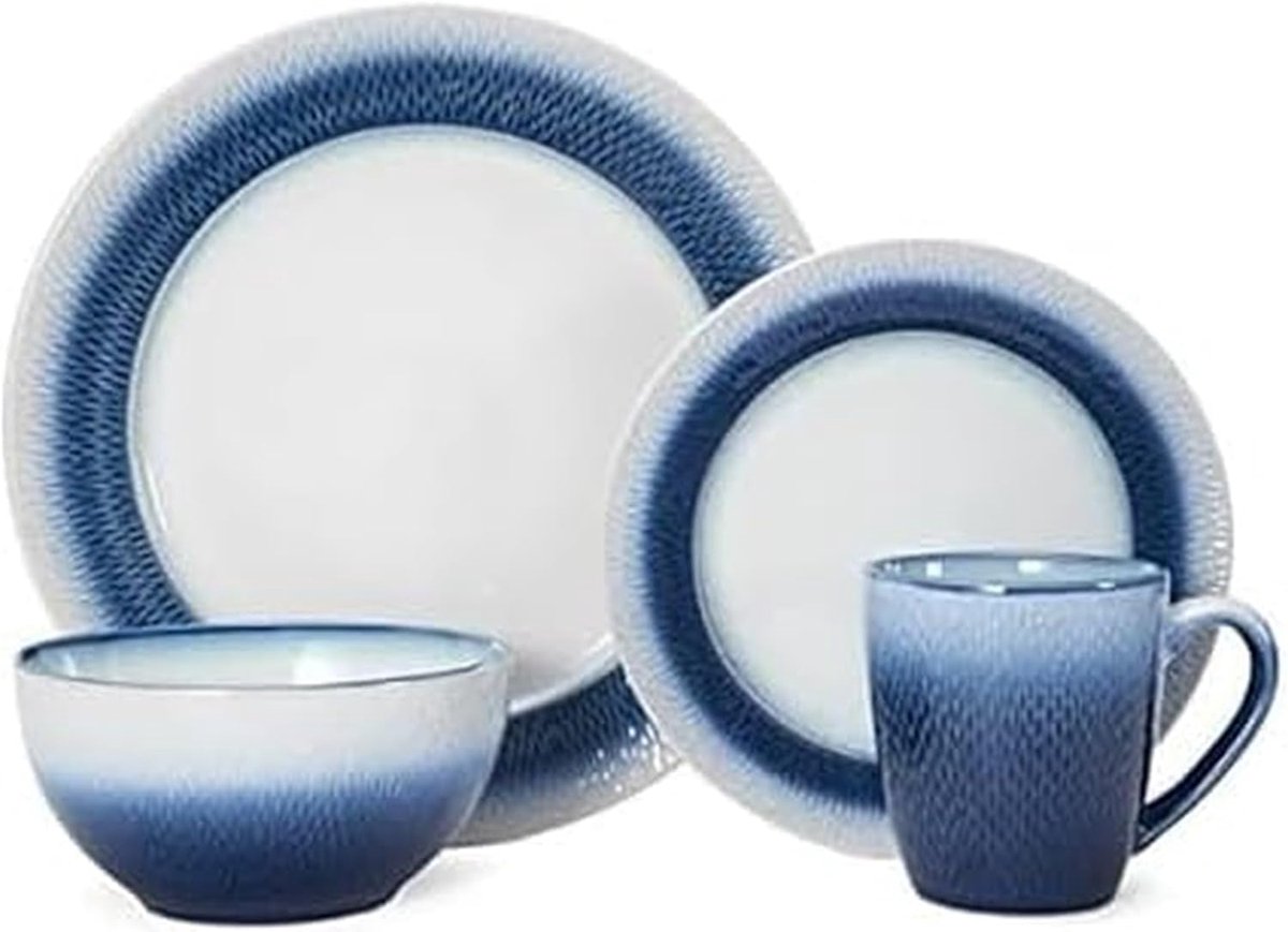 Complete 16-delig Servies voor 4 Personen in Blauw/Wit