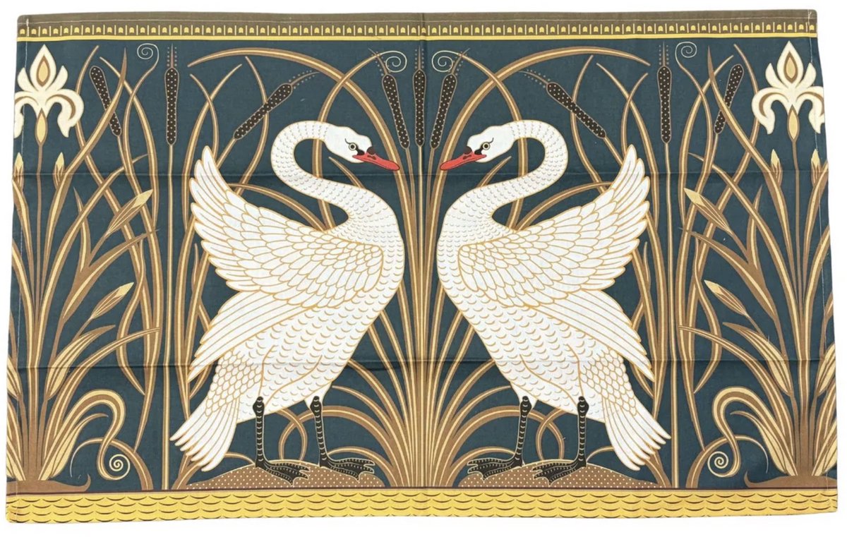 Theedoek - Tea Towel - Zwaan - Swan - Donkergroene achtergrond - 47 x 75 cm