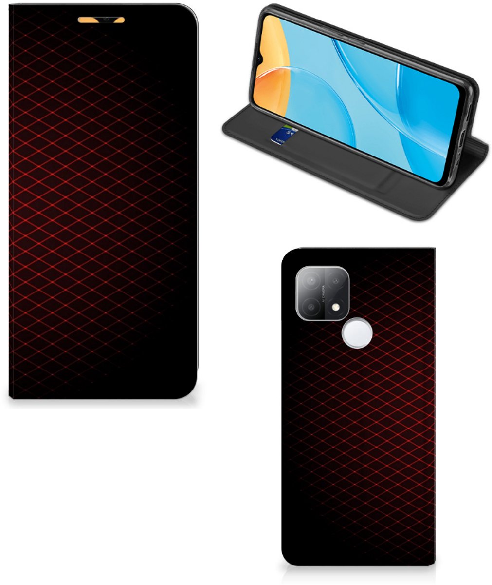 OPPO A15 Hoesje met Magneet Geruit Rood