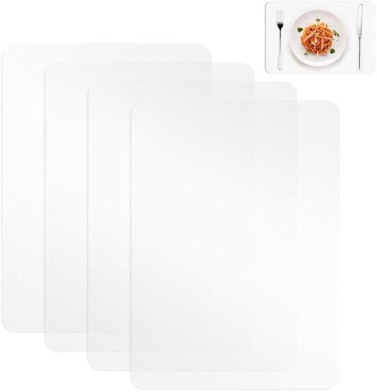 Set de Table Transparent - 4 Pièces - Sets de Table en Plastique Transparent - 43 x 28 cm - Sets de Table Résistants à la Chaleur et Lavables - pour Cuisine, Table à Manger et Revêtements de koelkast - Antidérapant
