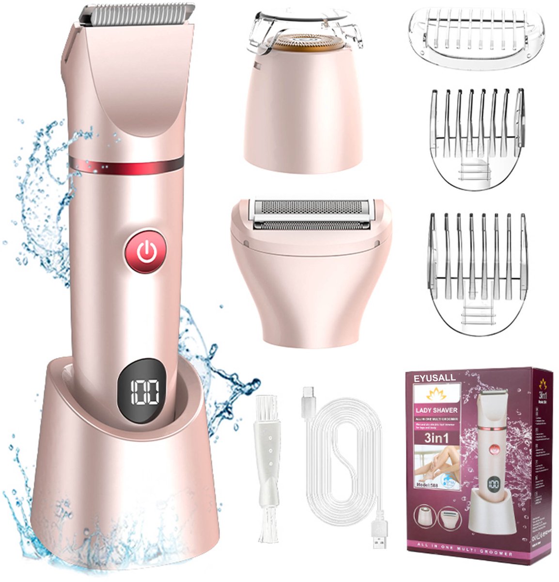 EYUSALL 3-In-1 Dames Elektrische Scheerapparaat - IPX6 Waterdicht - Nat & Droog Gebruik - Voor Lichaam & Intieme Zone