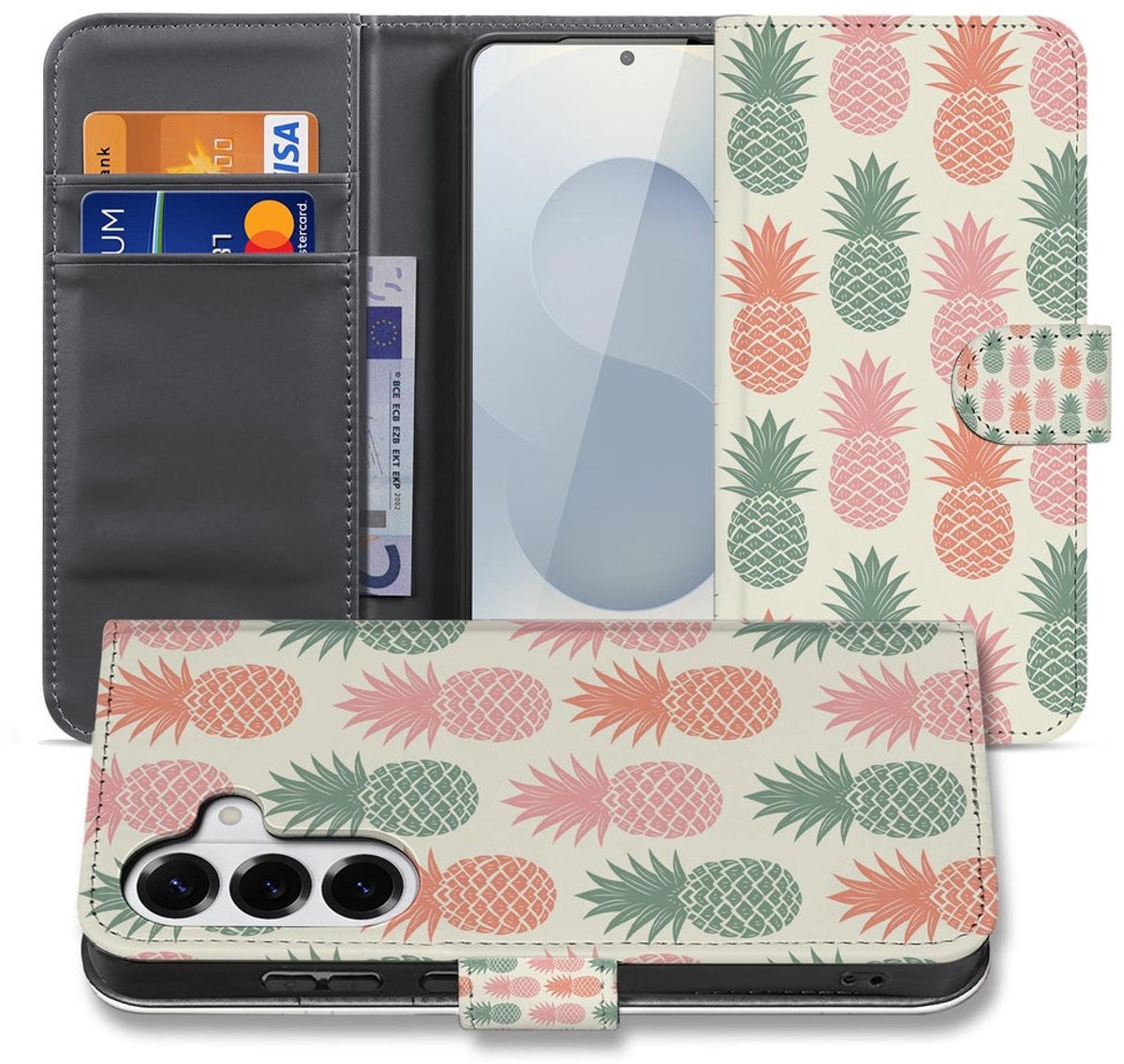 Samsung Galaxy S26 Plus Book Cover Ananas Roze Rood Groen