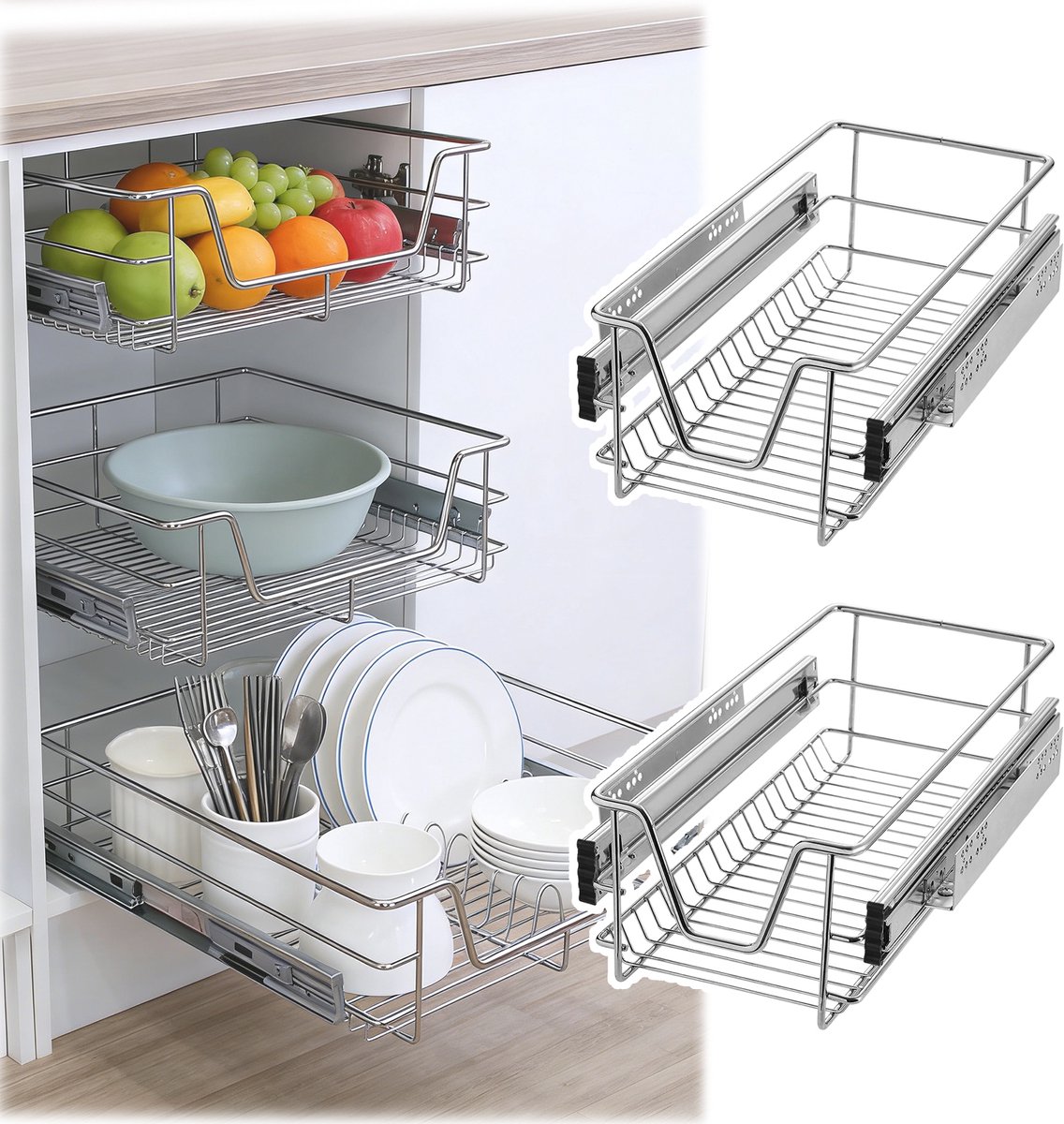 ACXIN Telescoop Lade Keukenkast Uittrekbare Kastlade - 2 Stuks - 30cm Kastbreedte - Volledig Uittrekbaar